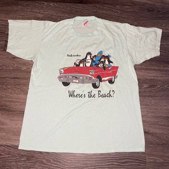 Vintage 80’s Nebraska‎ Beach Surf T Shirt Size XL Single Stitch USA Penguins - Picture 1 of 8